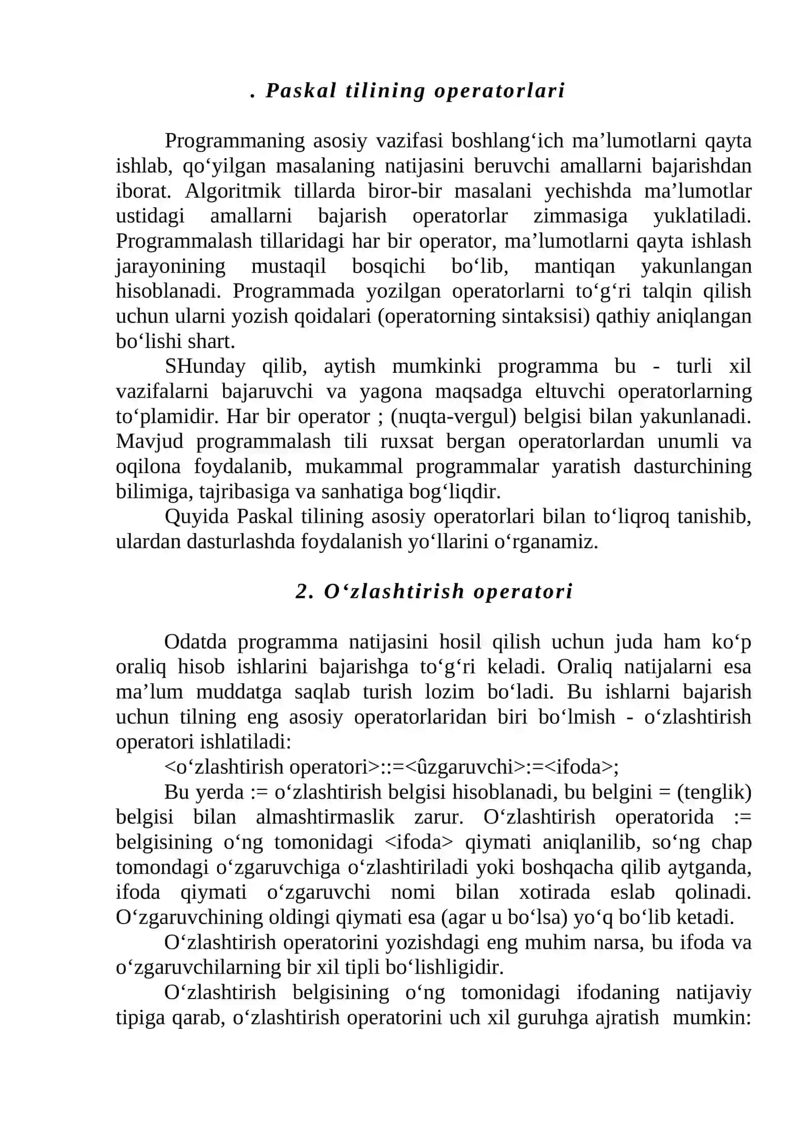 PASKAL TILINING OPERATORLARI 2