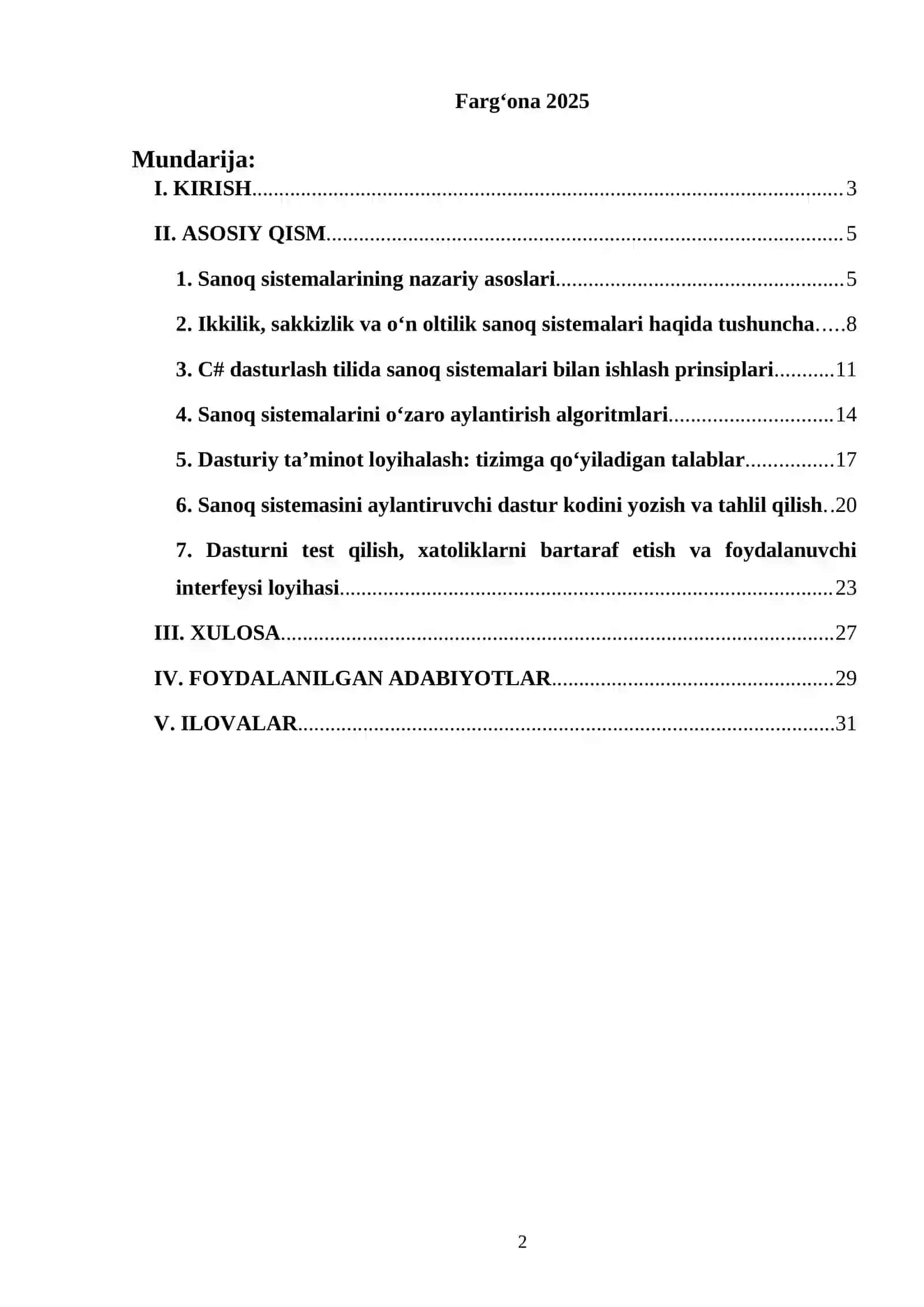C# dasturlash tilida "sanoq sistemalari" dasturini yaratish kurs ishi 2