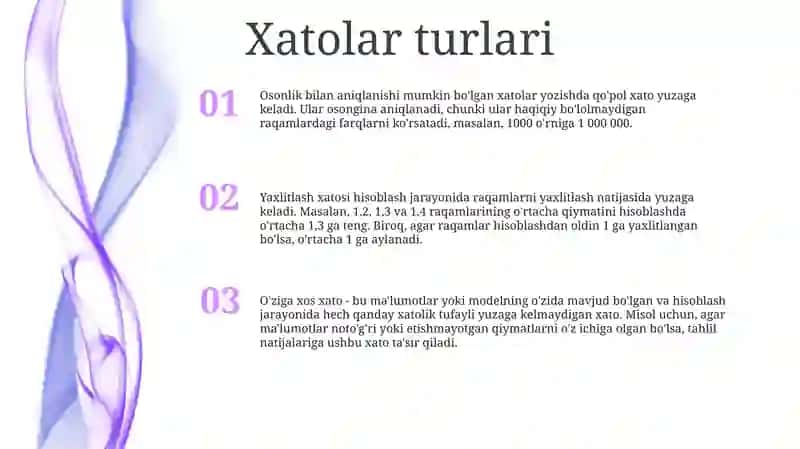 O'Lchash Xatoliklari. Xatoliklarning Klassifikatsiyasi 2