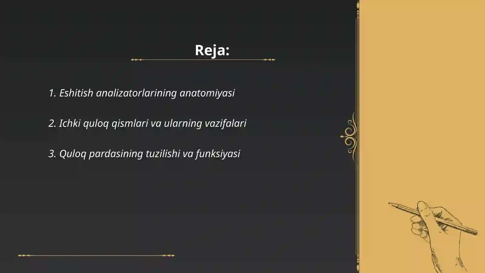 Eshitish analizatorlati anatomiyasi anatom fizalogik holati va yoshga nisbatan rivojlanishi tovush qabul qilish va uzatish 2