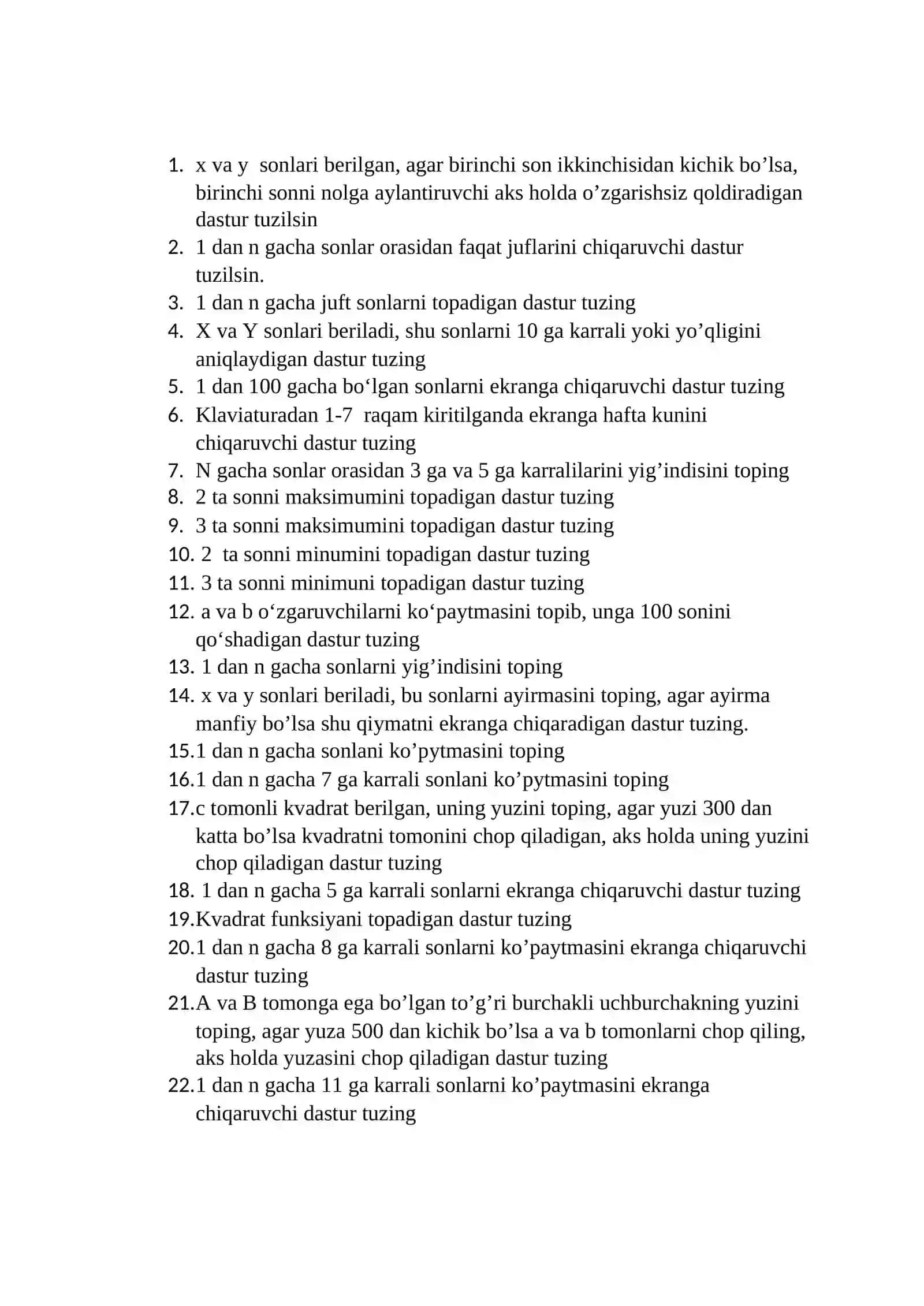 Shart operatori va takrorlanish operatorlari 2