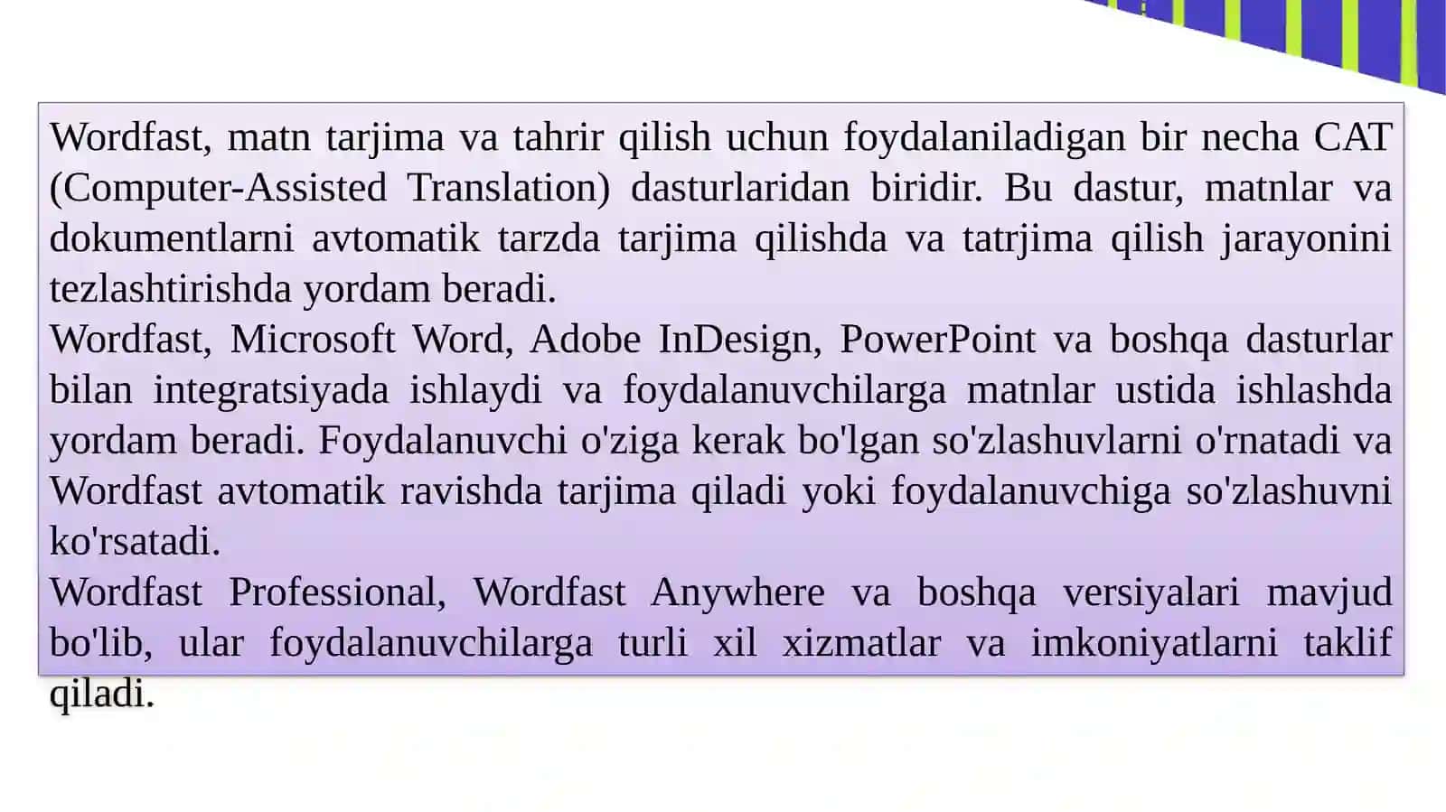 WORDFAST ILOVASI YORDAMIDA  MATNLARNING TERMINLAR BAZASINI  SHAKLLANTIRISH 2