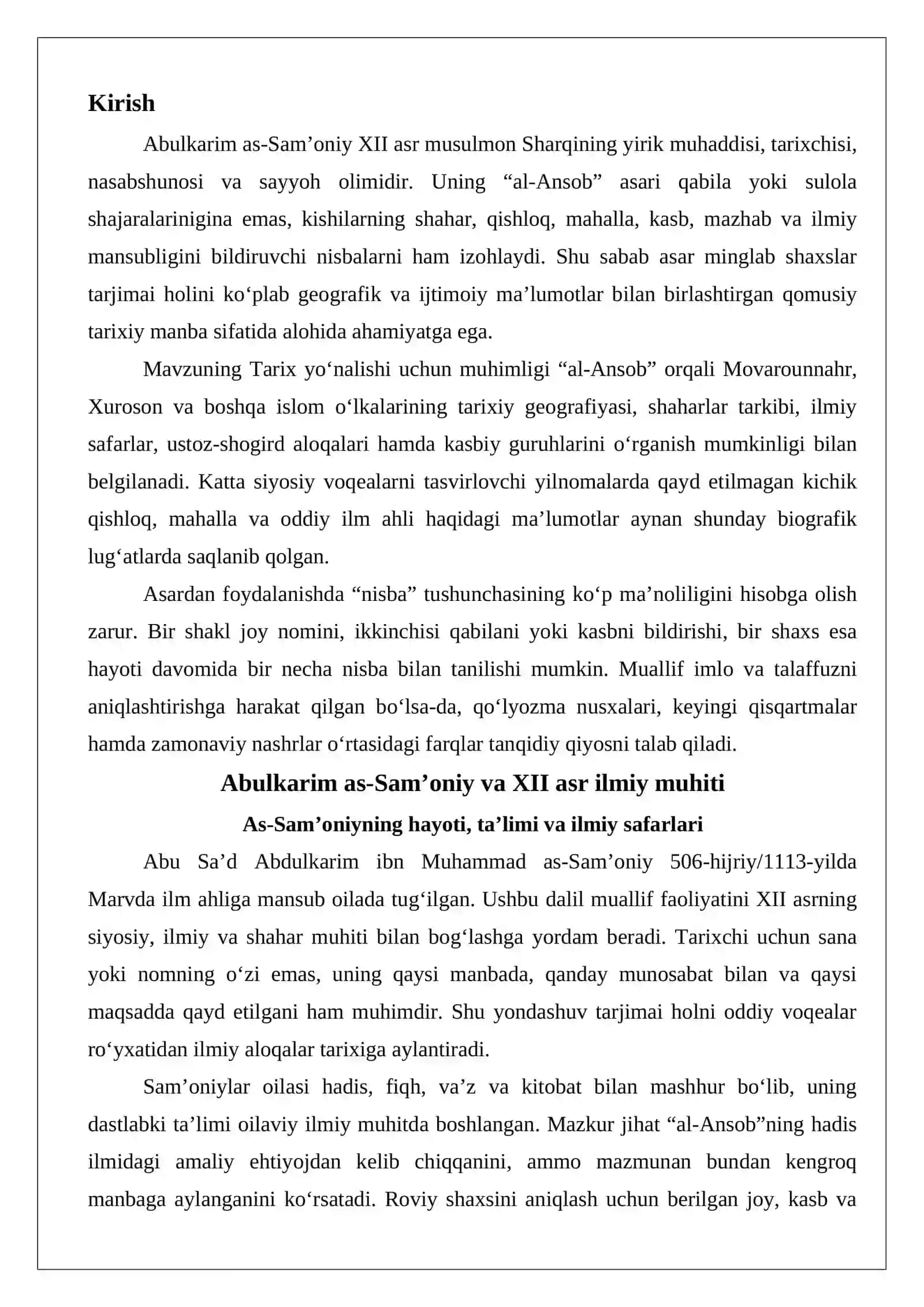 Abulkarim as-Sam’oniyning “al-Ansob” asari muhim tarixiy manba sifatida. 2