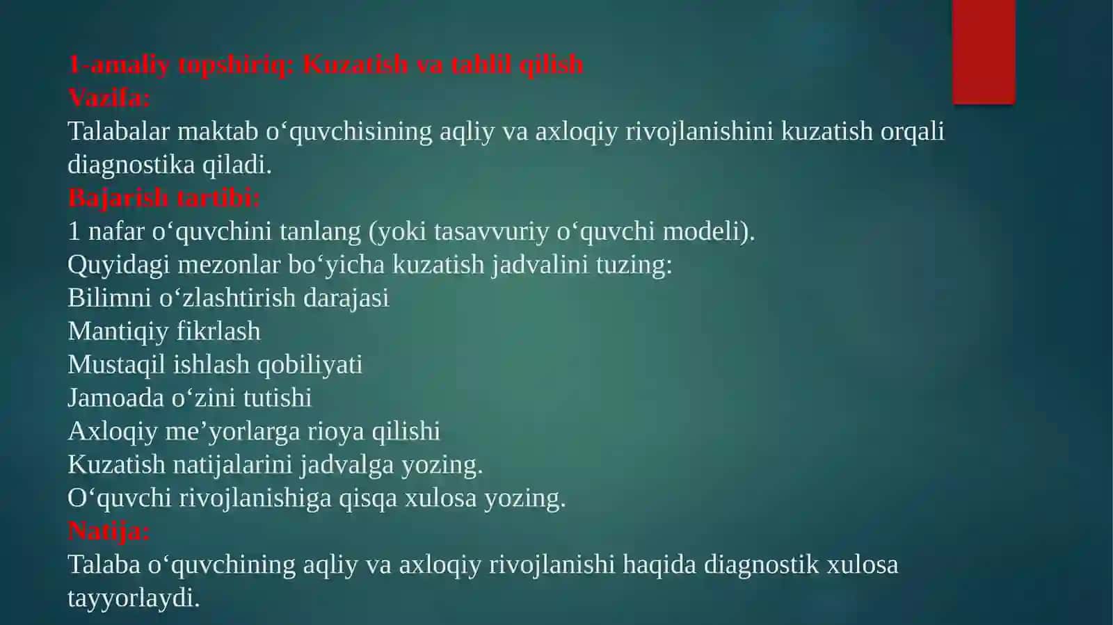 O‘quvchilarning aqliy va axloqiy rivojlanishini diagnostika qilish hamda pedagogik tashxislash va korreksiyalash yo‘llari 2