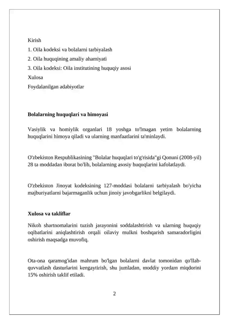 Oila kodeksi - oilaviy institut va bolalar tarbiyasining huquqiy asosi sifatida 2