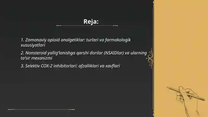 Zamonaviy ogʻriqsizlantiruvchi dori vositalari va ularni xarakteristikasi 2