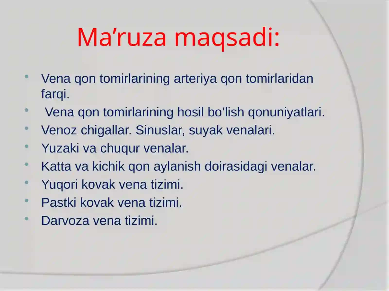 Vena tizimining funksional anatomiyasi.Kovak venalari.Darvoza venasi 2