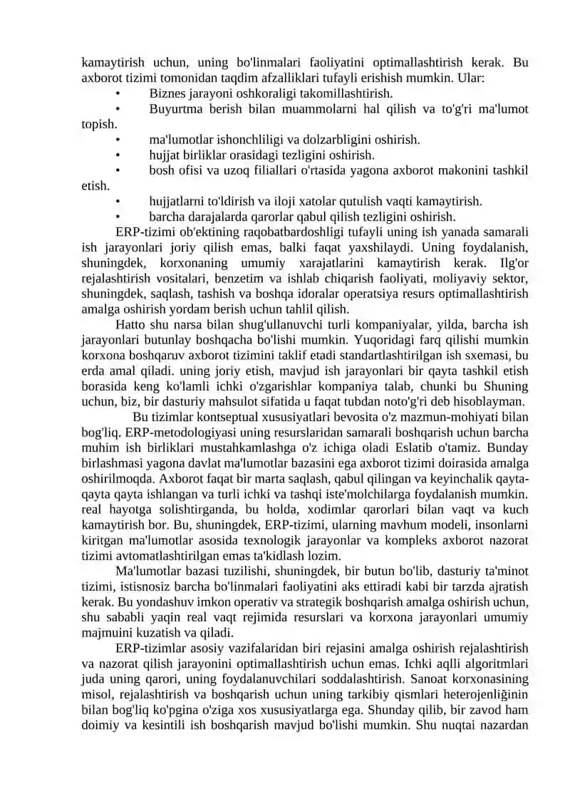 ERP – Tashkilot resurslarini boshqarishning avtomatlashtirilgan tizimi 2