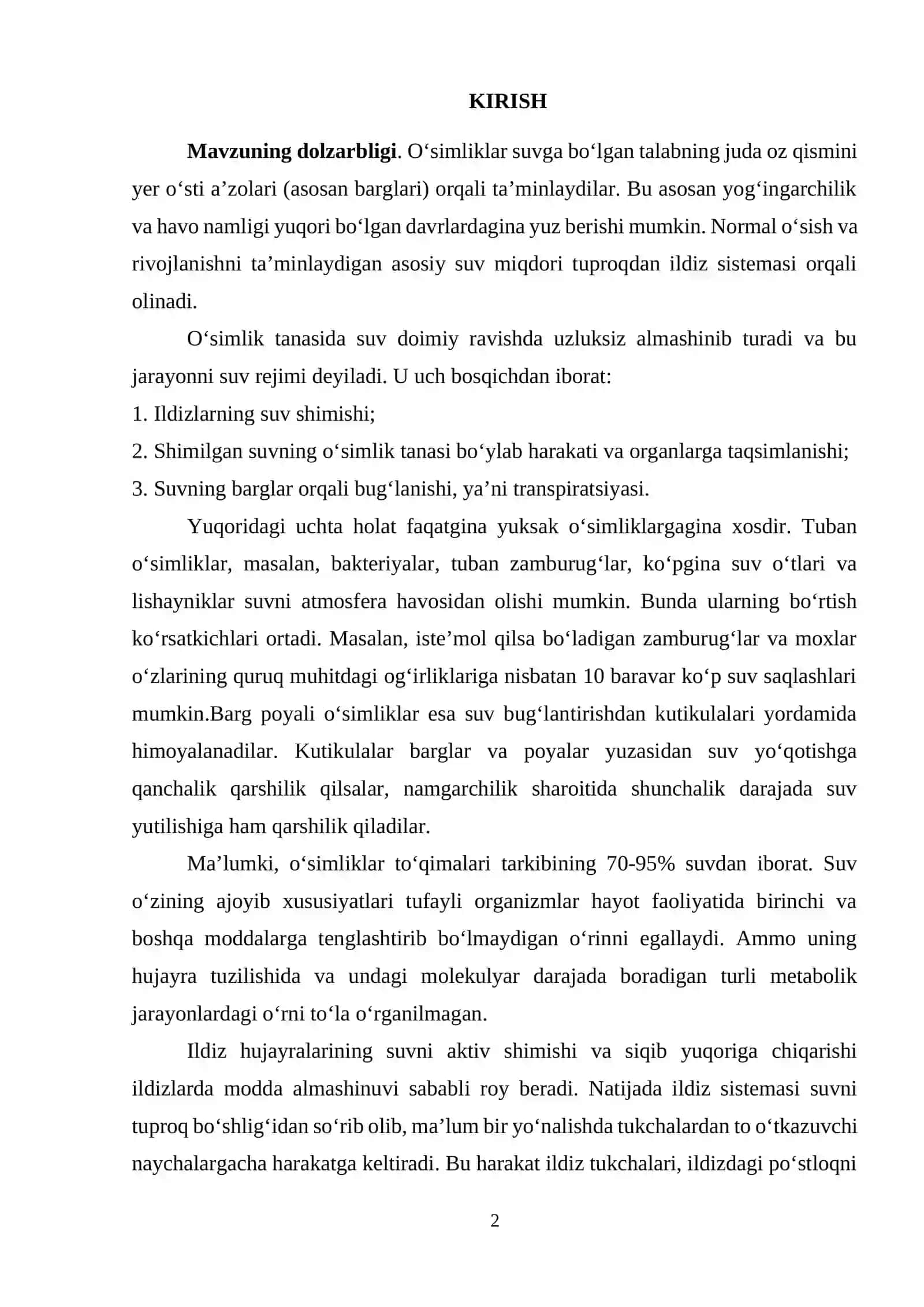 O‘simliklar hayotida suvning ahamiyati 2