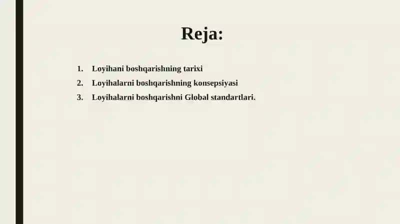 Loyihalarni boshqarishning konsepsiyasi 2