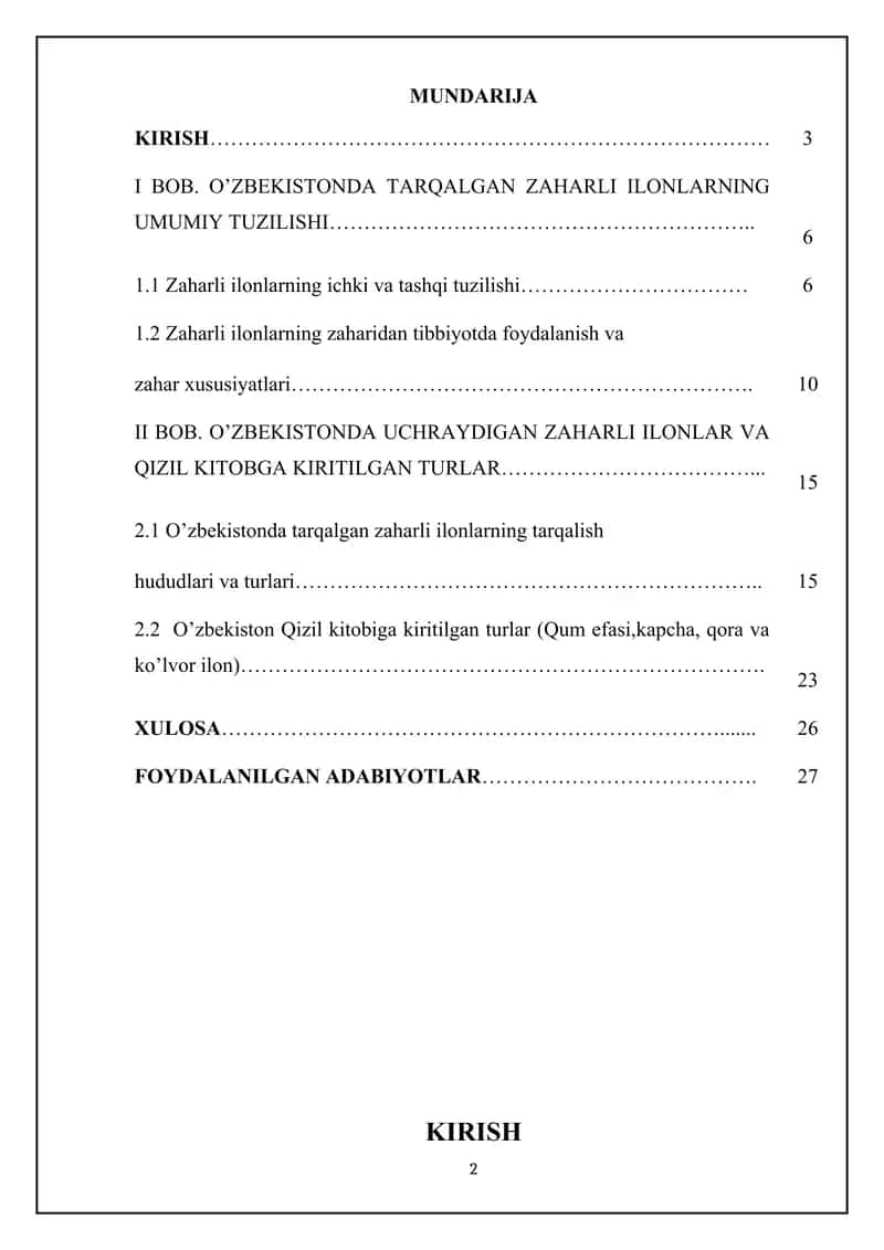 “O’zbekistonda tarqalgan zaharli ilonlar va ular zahrining xususiyatlari” 2