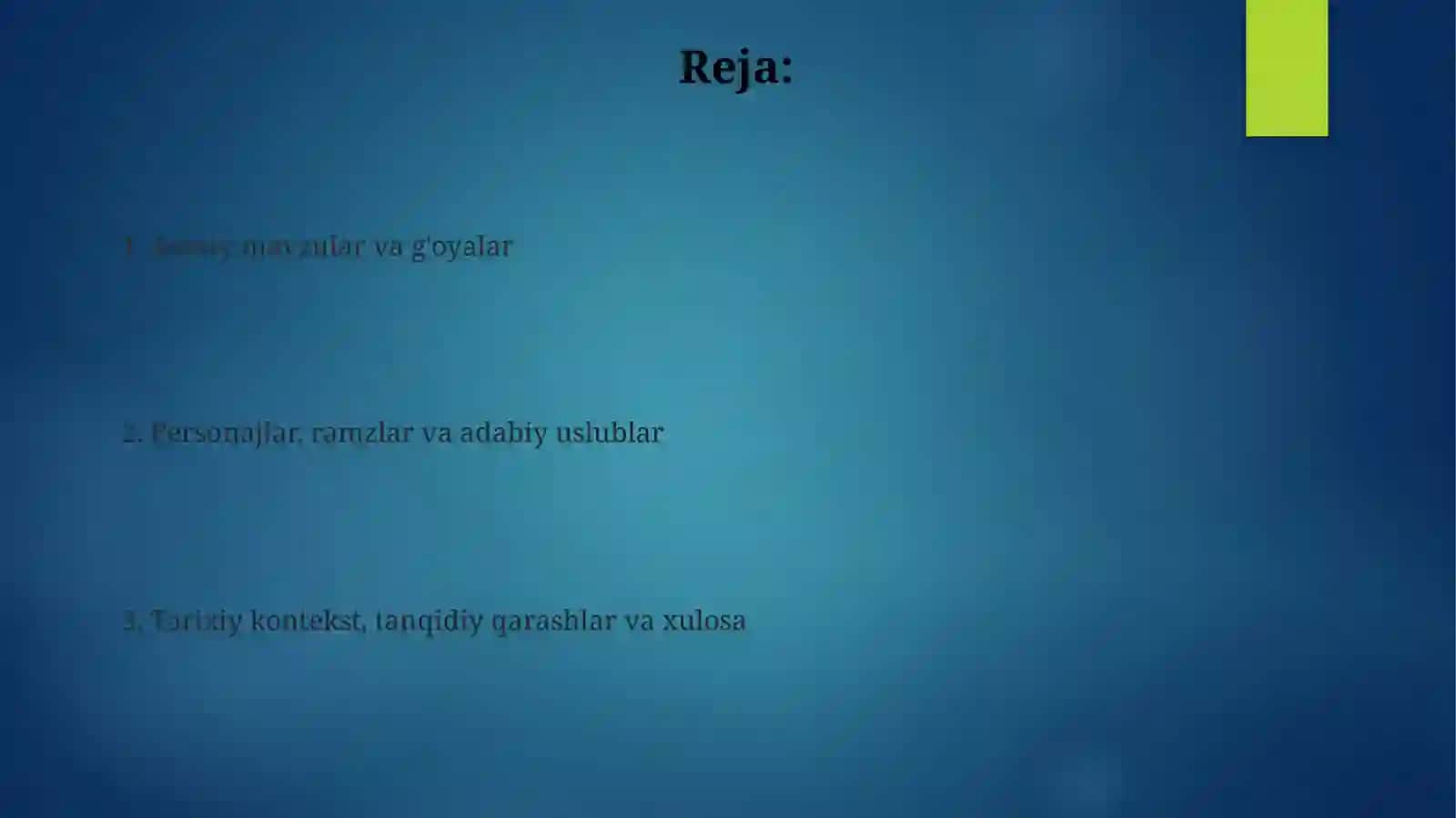 Mutolaa qilingan badiiy asarlarda mavzu va g'oya 2