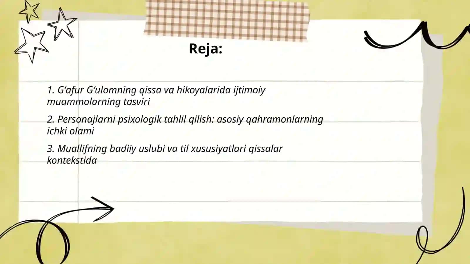Gʻafur Gʻulom qissa va hikoyalari tahlili 2