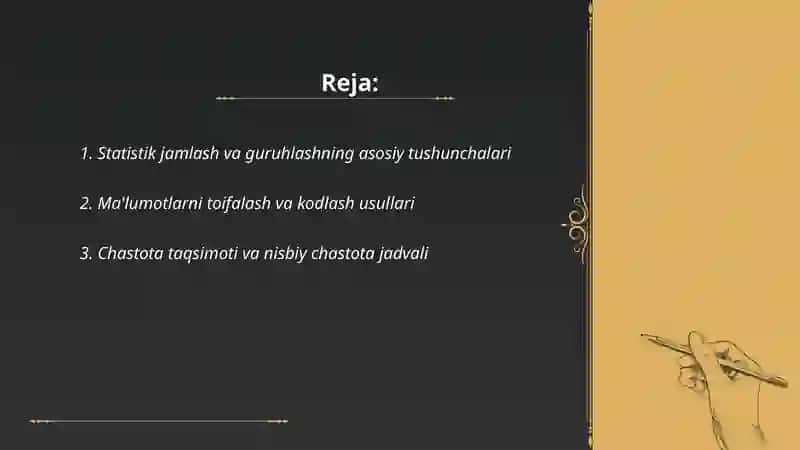 Statistik jamlash va guruhlash 2