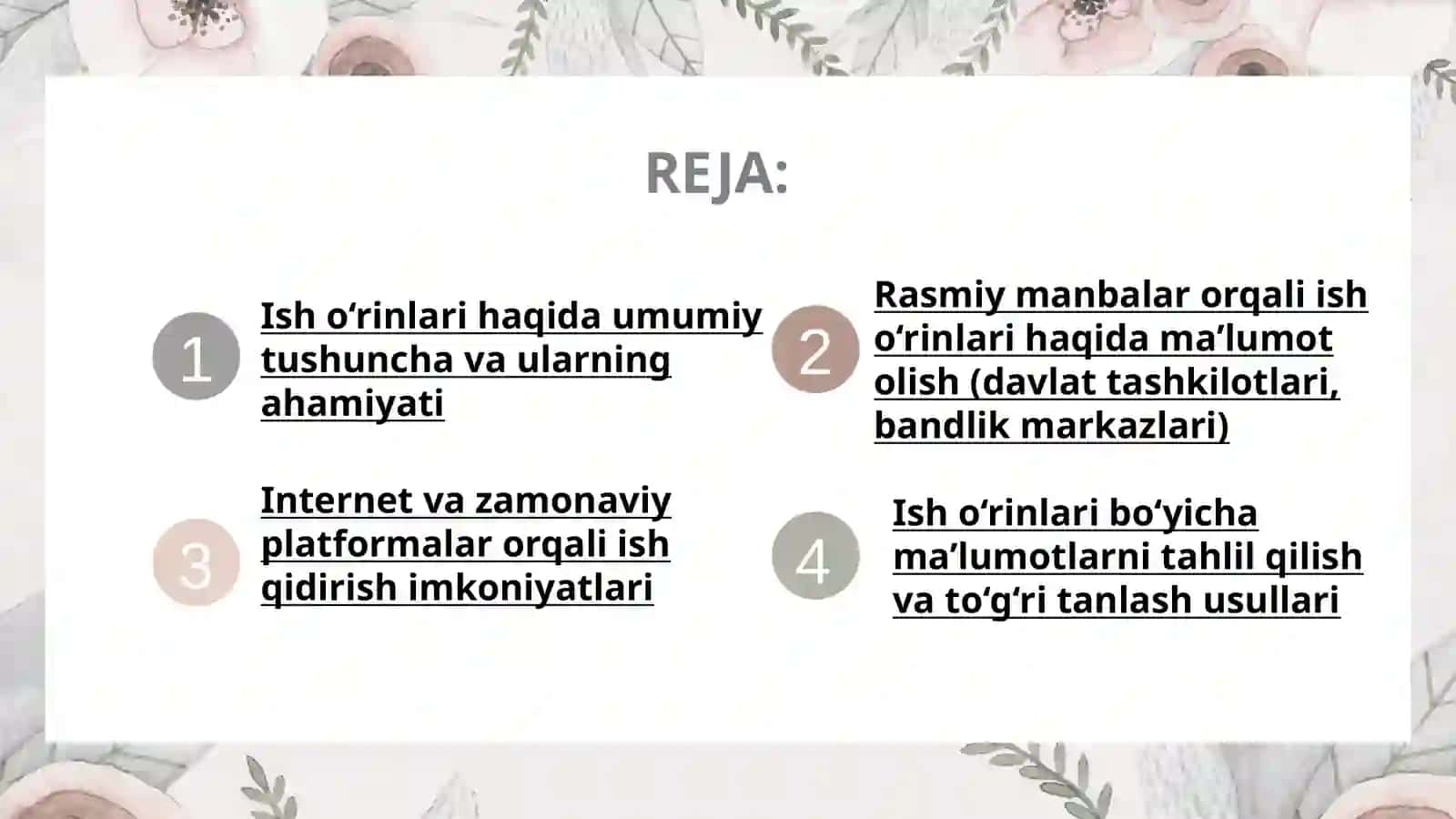 Ish o'rinlari bo'yicha ma'lumotlar bilan tanishish manbalari 2