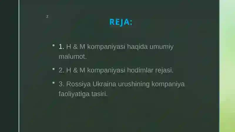 H & M Kompaniyasi haqidagi malumot 2