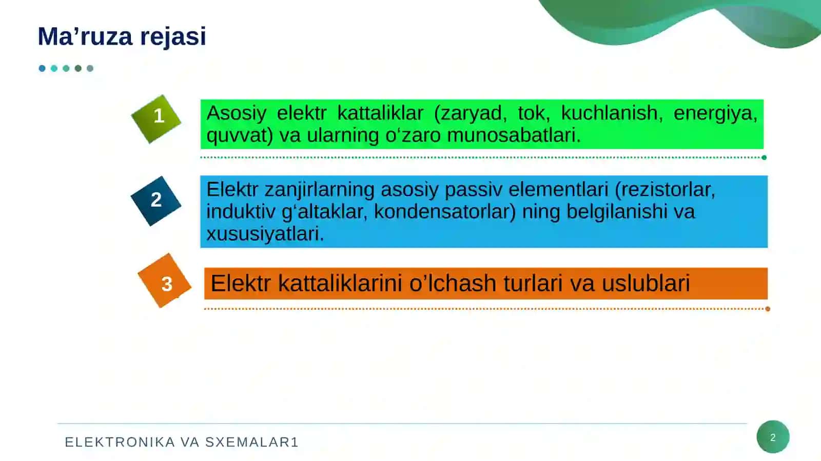 Elektr kattaliklar ularning o’lchash usullari va asboblari 2