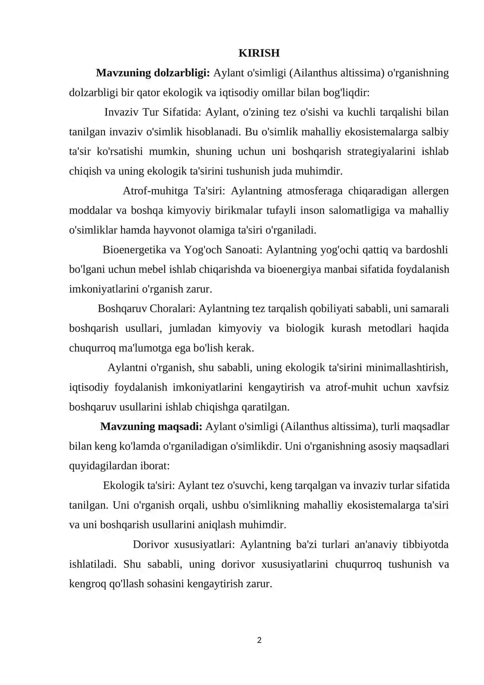 Aylant o’simligining bioekologiyasi va yetishtirish texnologiyasi 2