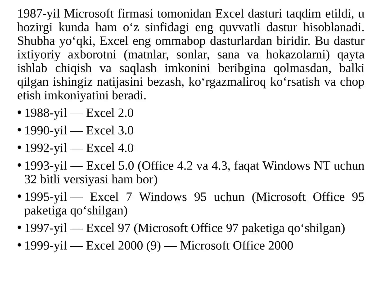 Elektron jadvallarni qayta ishlash texnologiyalari 2