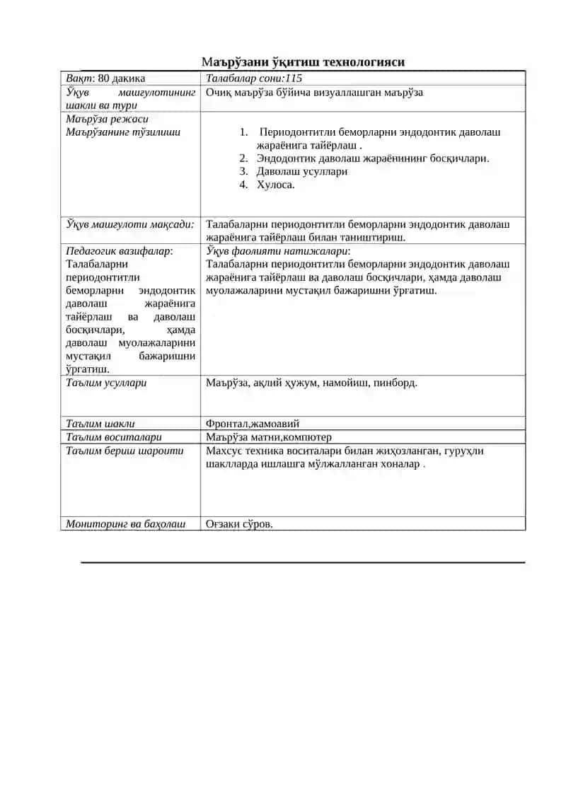 Периодонтитли беморларни эндодонтик даволаш жараёнига тайёрлаш ва даволаш босқичлари 2