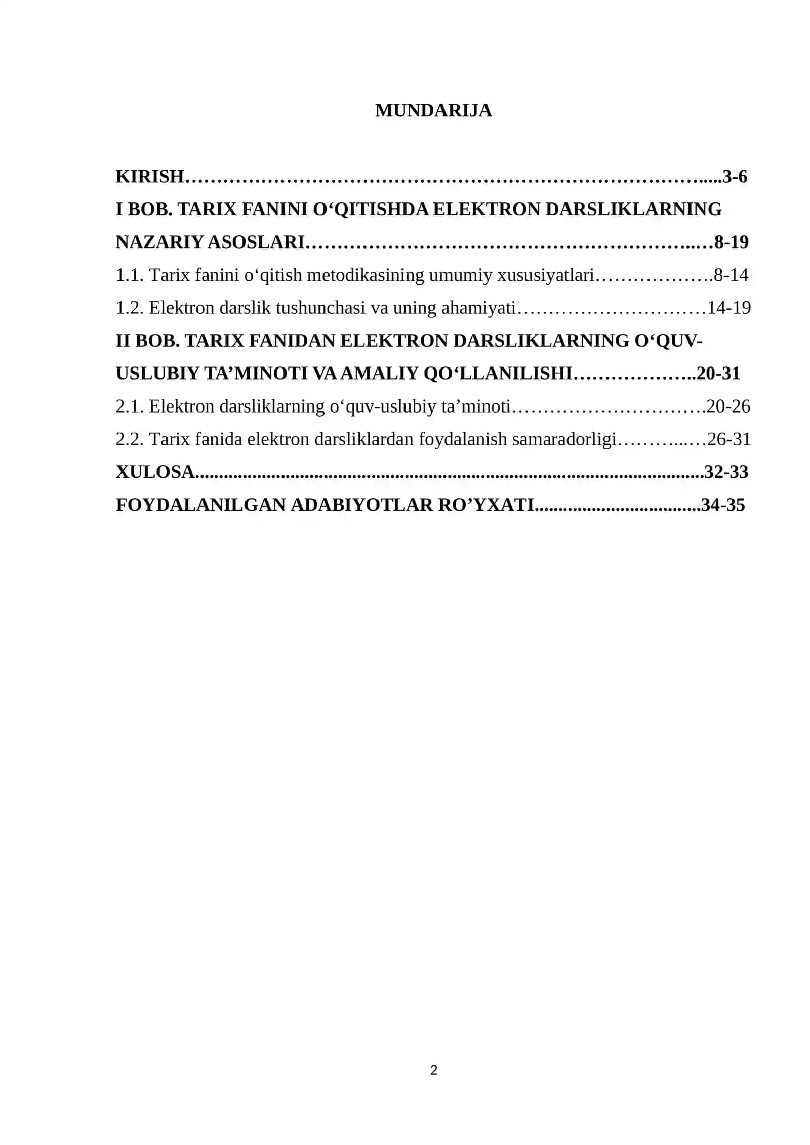 Tarix fanidan elektron darsligining o’quv uslubiy ta’minoti 2