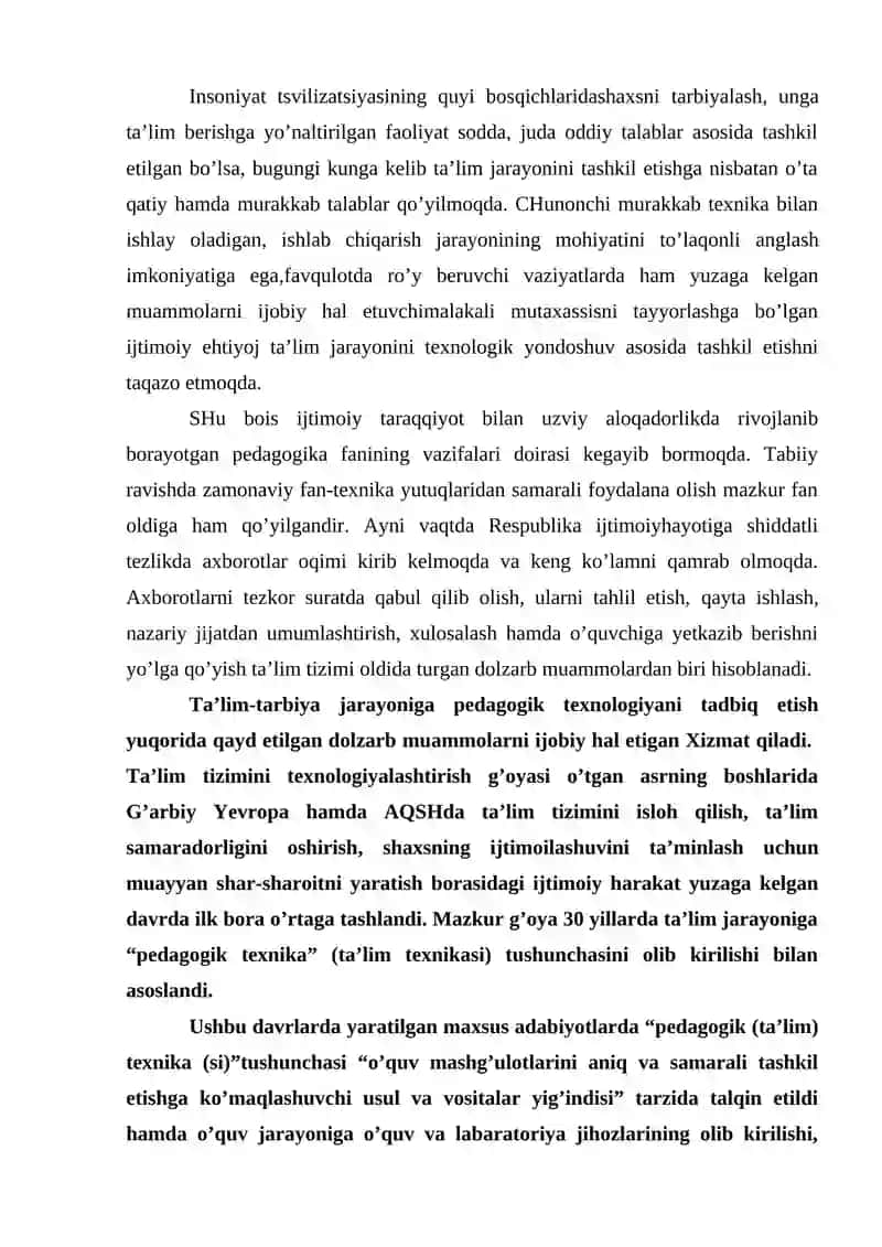 PEDAGOGIK KOMPETENTLIKNI SHAKLLANTIRISHDA TA`LIM TEXNOLOGIYASINING TADBIG`I 2