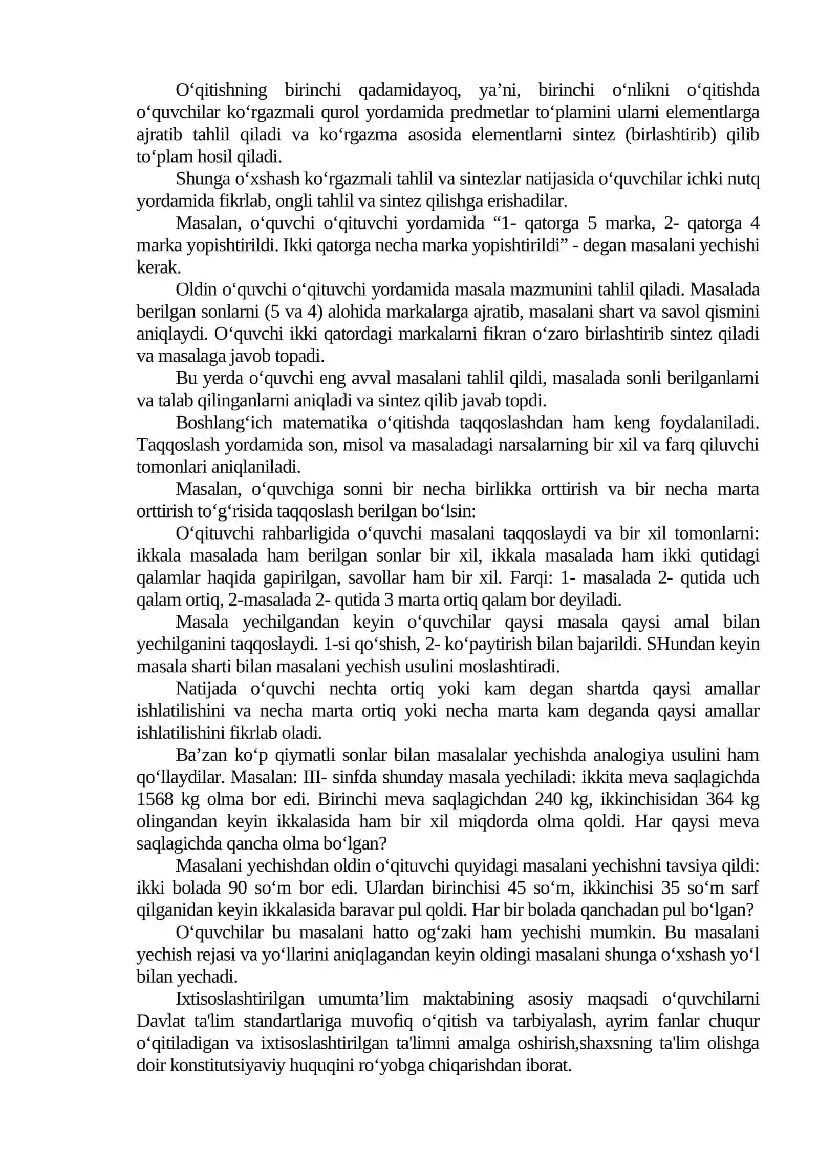 IXTISOSLASHTIRILGAN BOSHLANG‘ICH SINFLARDA MATEMATIKA O‘QITISH 2