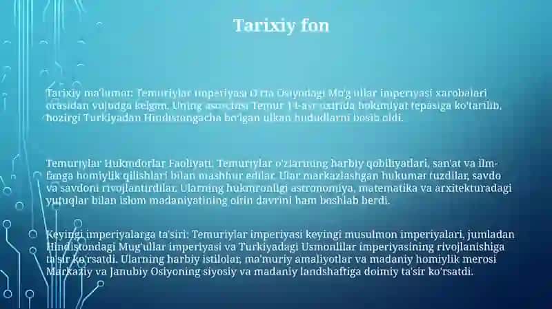 Temuriy Hukmdorlar Faoliyatiga Nazar 2