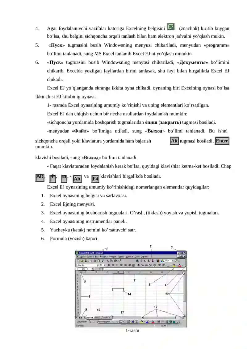 Elektron jadvallar. Excel elektron jadvalli dasturi. Excel elektron jadval dasturi yordamida amaliy masalalarni yechish 2