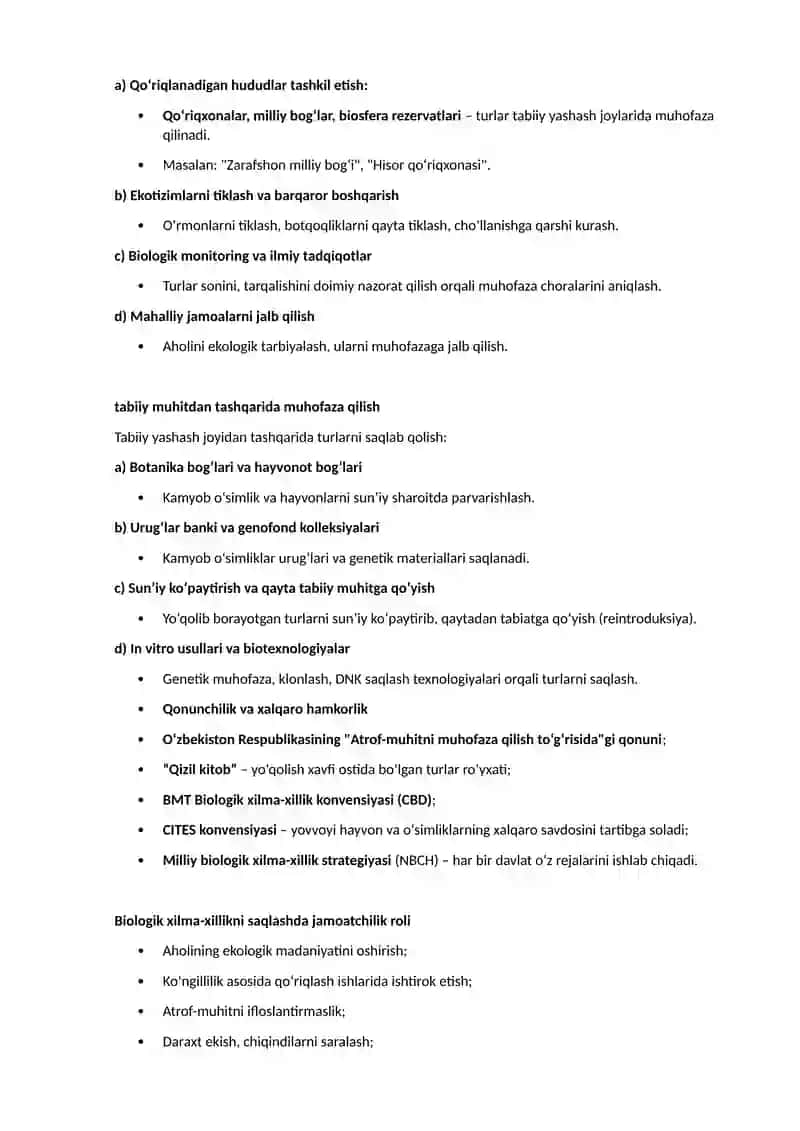 Biologik xilma-xillikni saqlash va muhofaza qilish usullari 2