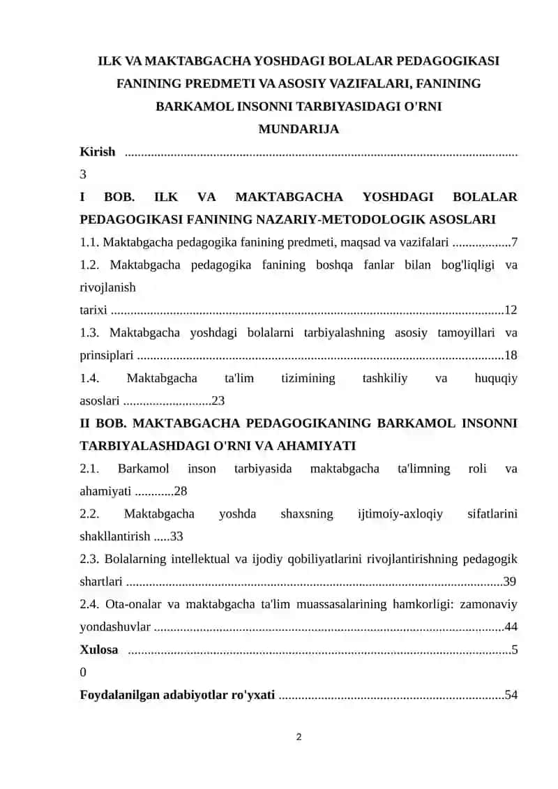 ILK VA MAKTABGACHA YOSHDAGI BOLALAR PEDAGOGIKASI FANINING PREDMETI VA ASOSIY VAZIFALARI 2