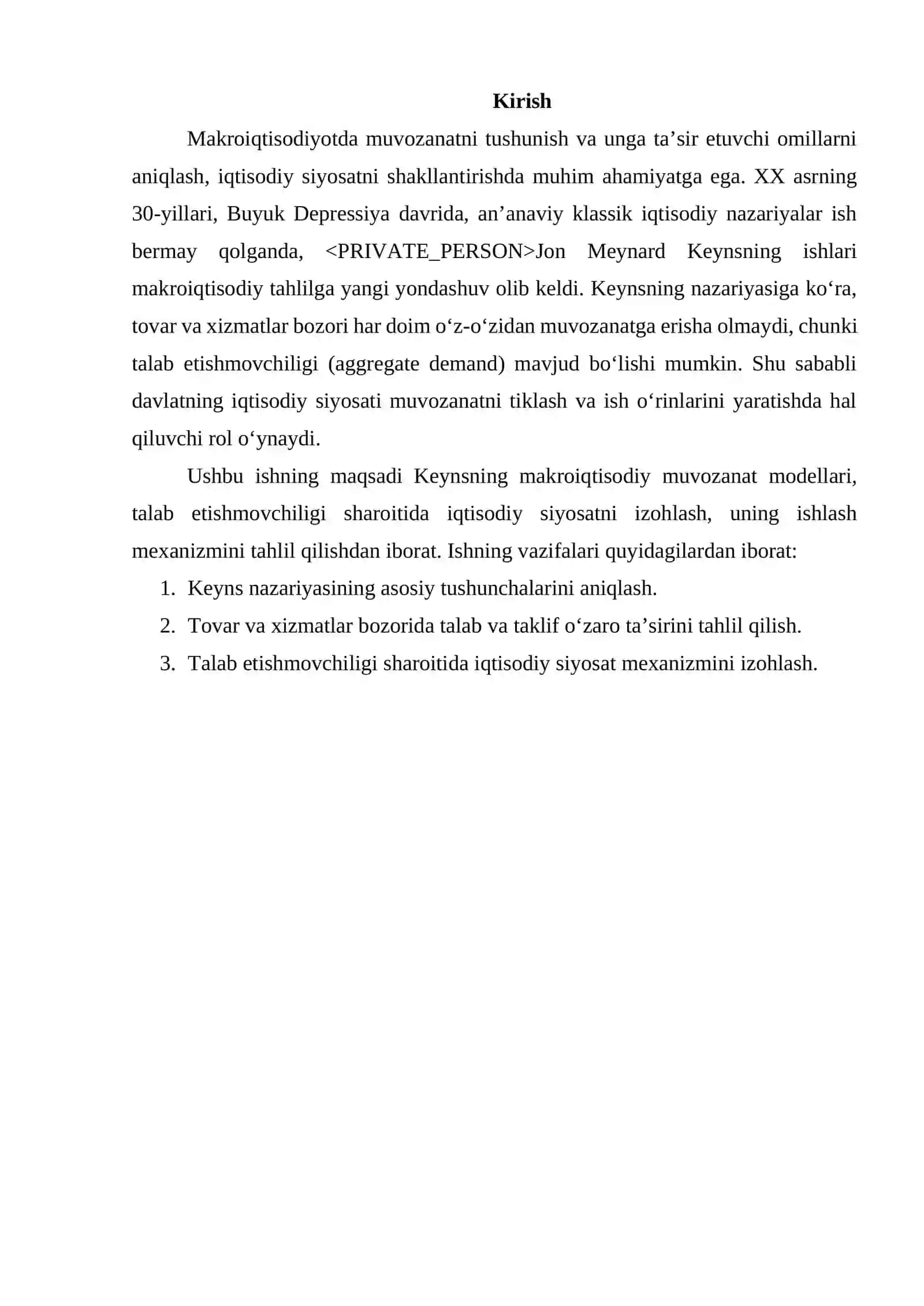 Keynsning tovar va xizmatlar bozorda makroiqtisodiy muvozanat modellari va talab etishmovchiligi sharoitida iqtisodiy siyosat 2