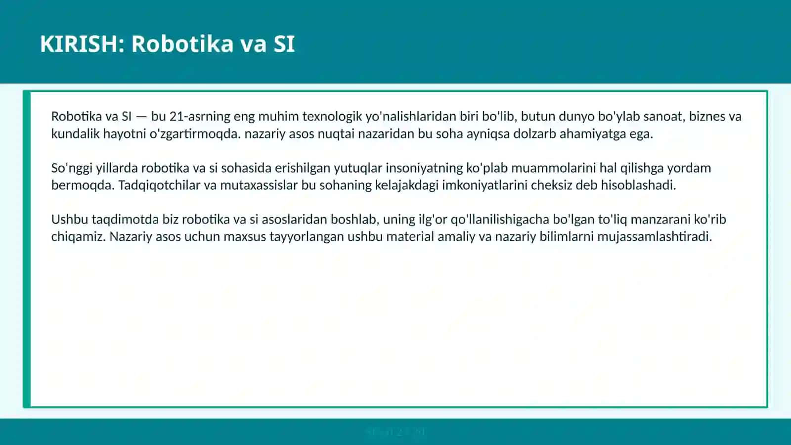 Robotika va SI 2
