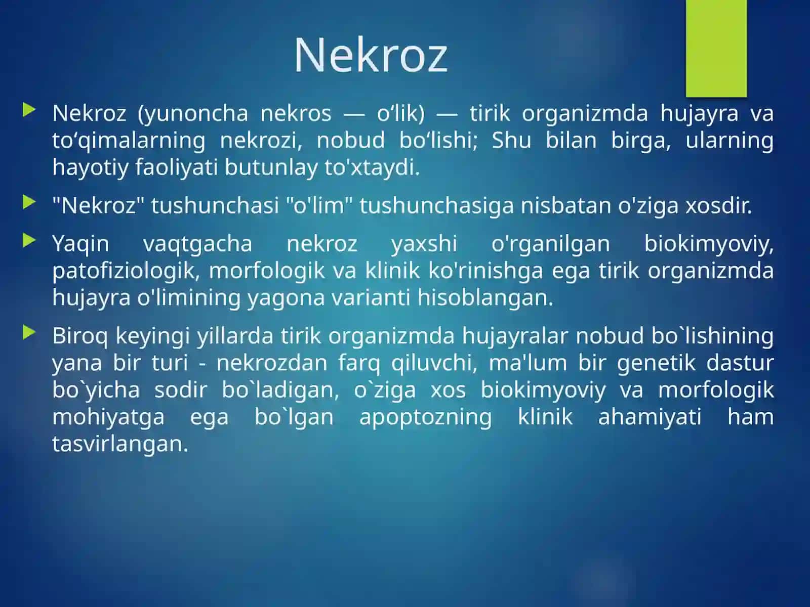 Nekroz. Apoptoz. Tushuncha, tasnifi Morfologiyasi, natijalari va organizm uchun ahamiyati 2