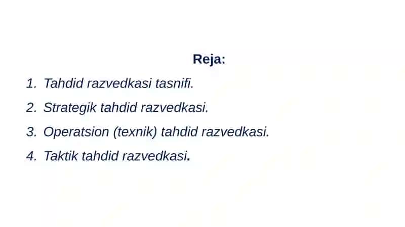TAHDID RAZVEDKASI TURLARI VA MANBALARI 2