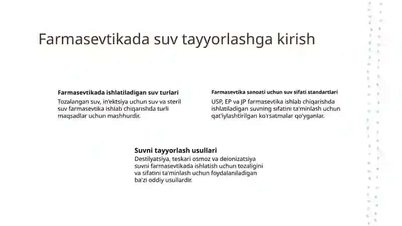 Farmasevtika sohasida suvni tayyorlash va saqlash 2