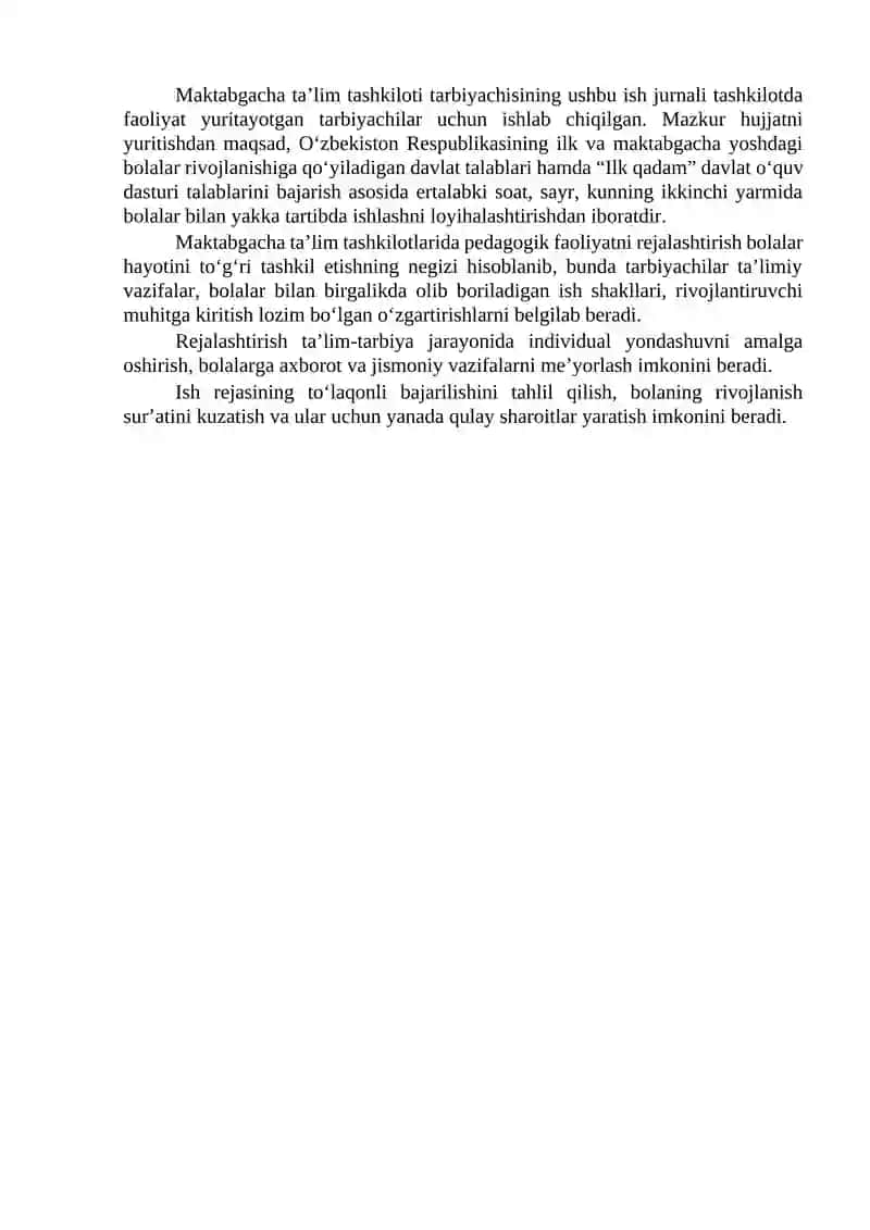 MAKTABGACHA TALIM TASHKILOTIDA ISH HUJJATLARI YURITILISHI.05- MTTDA TARBIYACHINING ISH HUJJATLARI 2