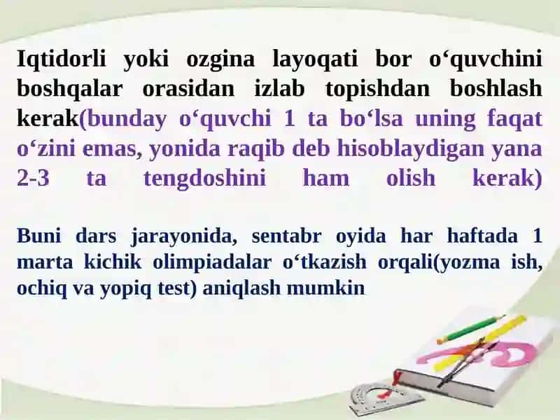 IXTISOSLASHTIRILGAN MAKTAB VA IXTISOSLASHTIRILGAN SINFLARDA MATEMATIKA FANINI O‘QITISH BO‘YICHA TAKLIF VA TAVSIYALAR. 2