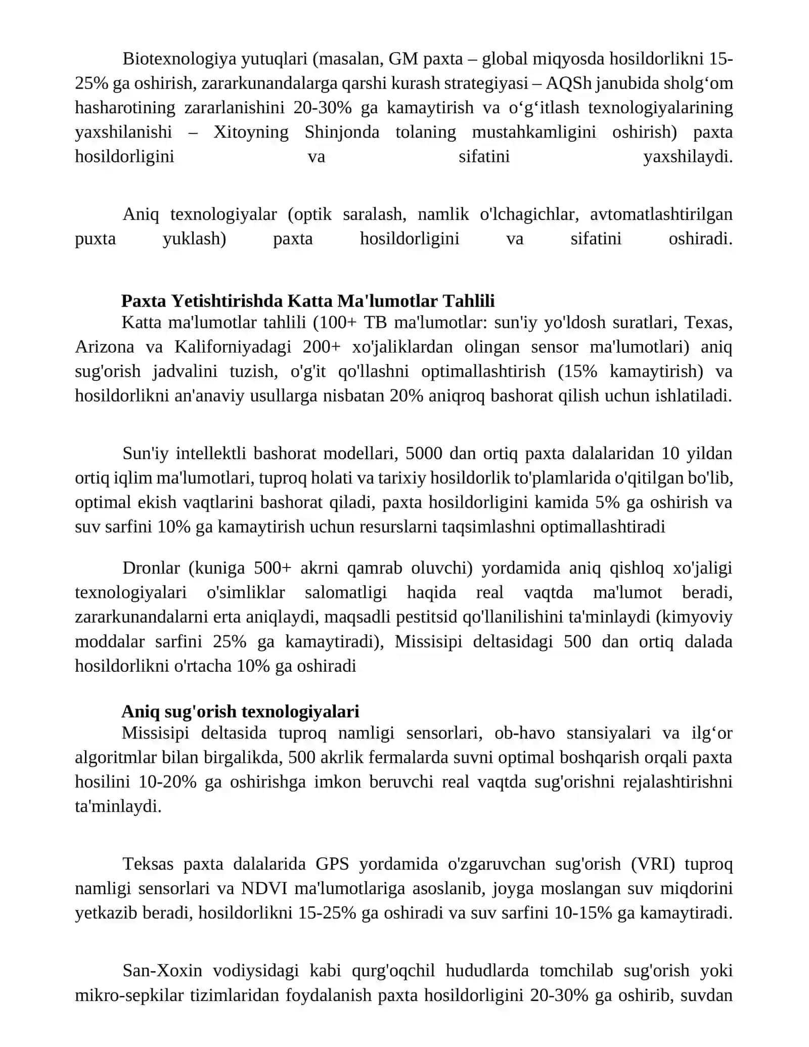 Xaydash chokma xosil qilish texnologiyalari qo'lanishi 2