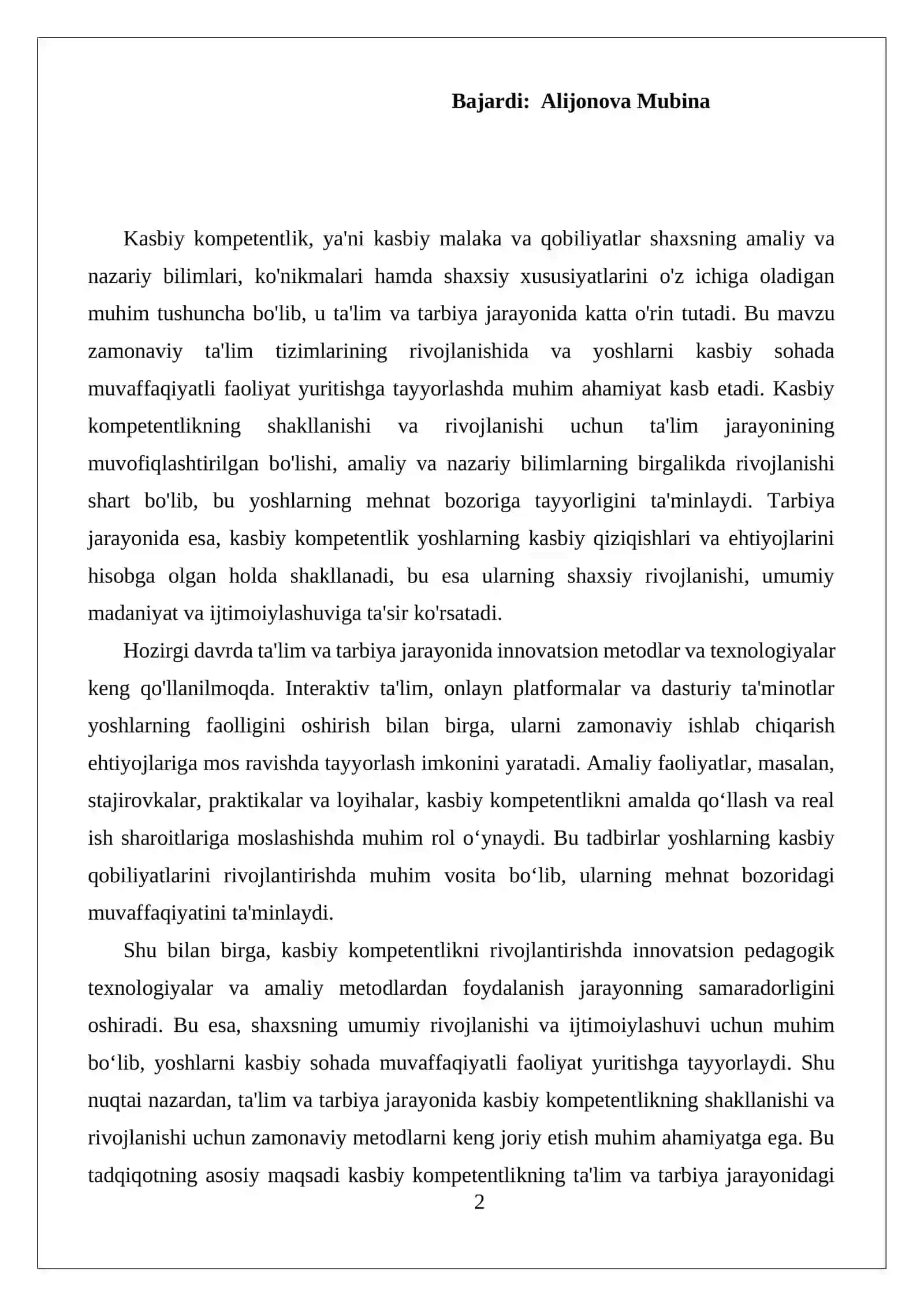 MUSTAQIL ISH Kasbiy Kompitensiya 2