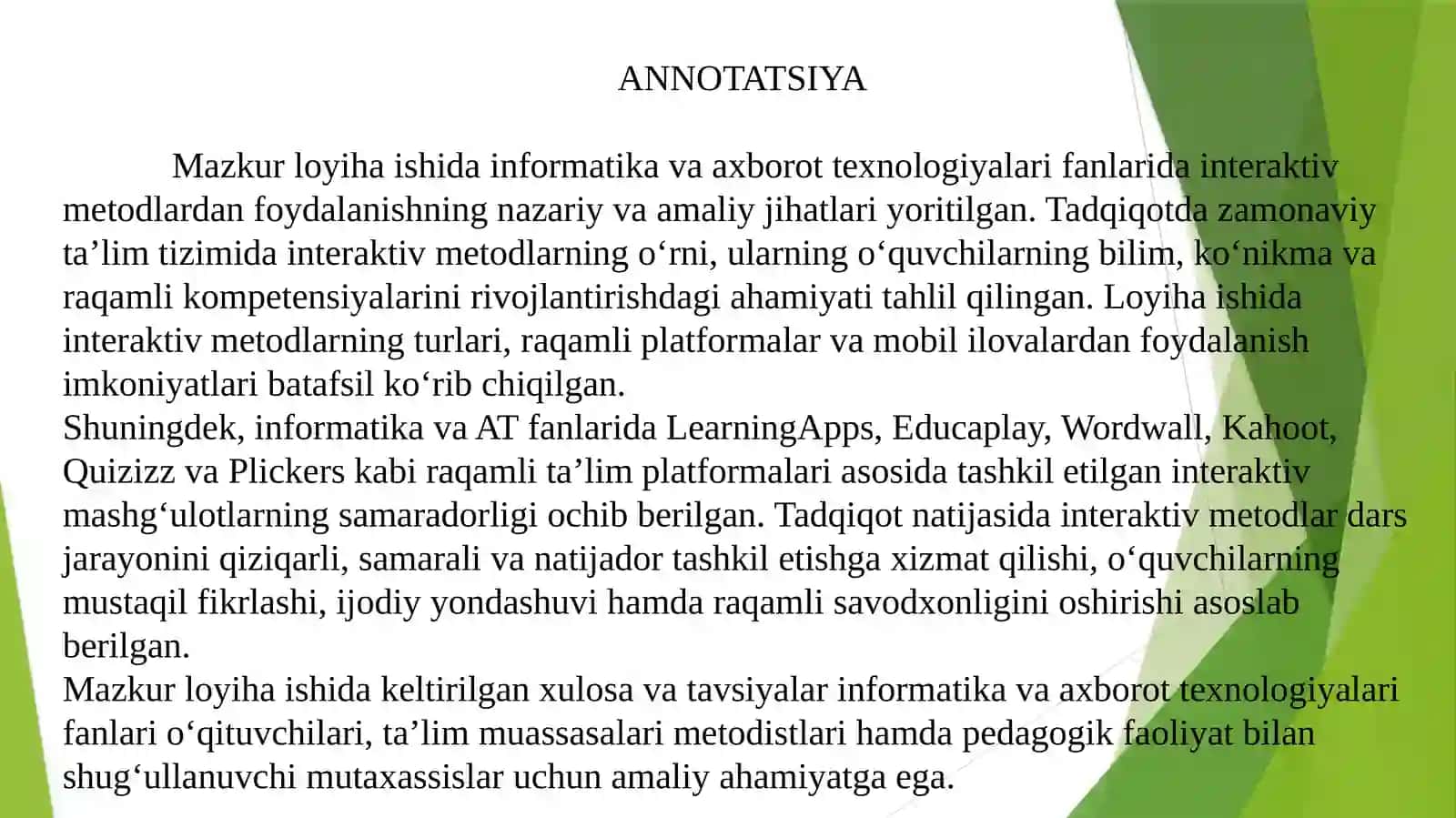 Informatika va AT fanlarida interaktiv metodlardan foydalanish 2