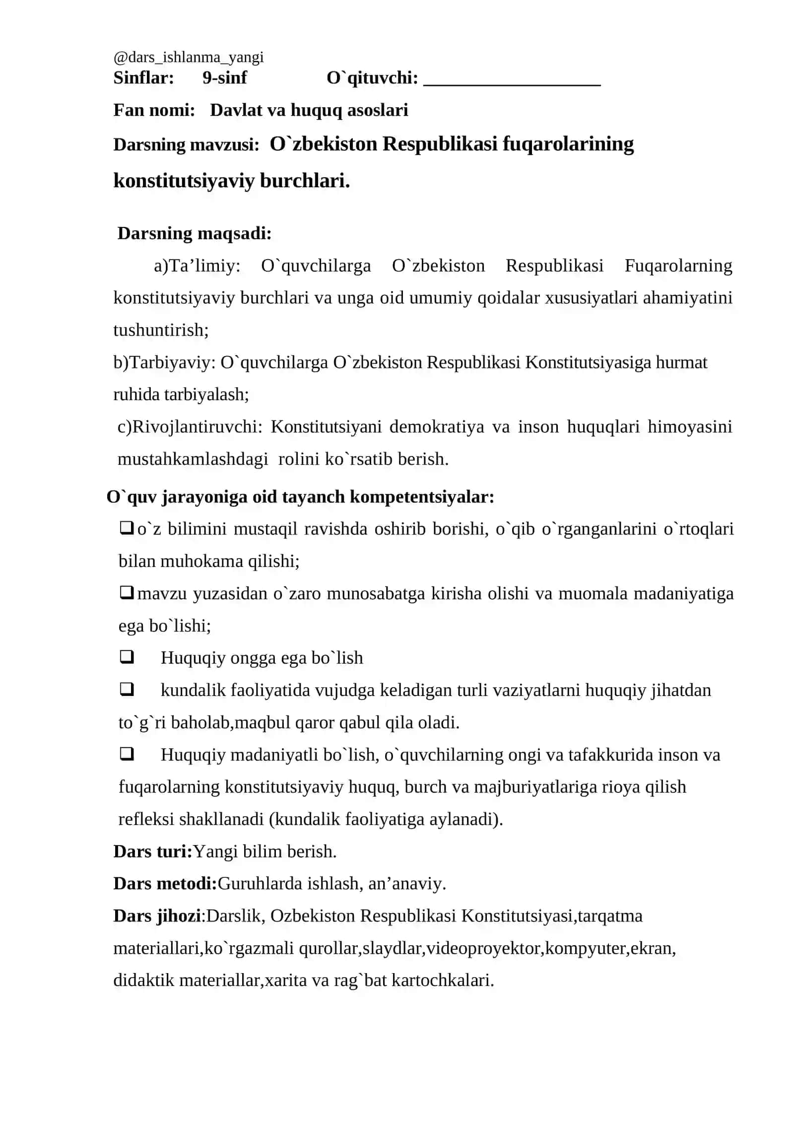 O`zbekiston Respublikasi fuqarolarining konstitutsiyaviy burchlari 2