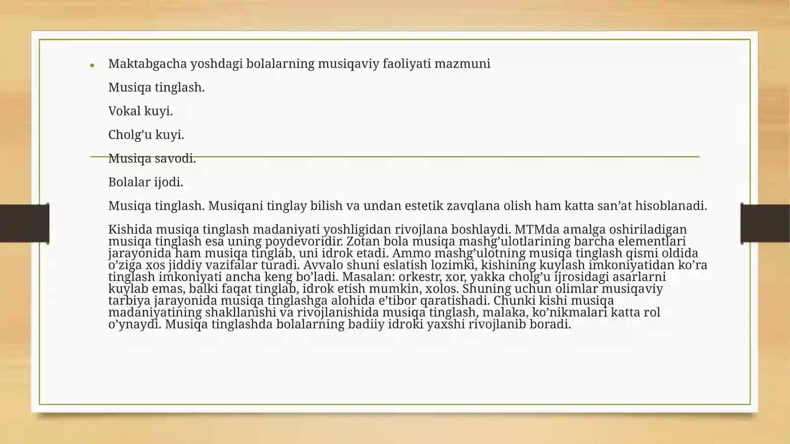 Maktabgacha yoshdagi bolalarning musiqiy faoliyati mazmuni 2