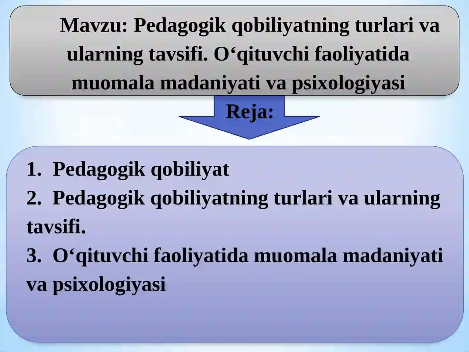 Pedagogik qobiliyatning turlari va ularning tavsifi. O‘qituvchi faoliyatida muomala madaniyati va psixologiyasi 2