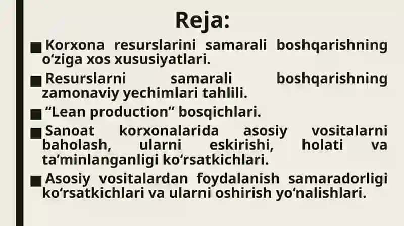 Korxona resurslarini samarali boshqarish 2