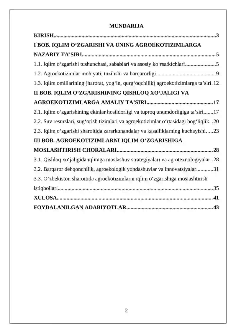 Iqlim o’zgarishining agroekotizimlarga ta’siri va moslashuv choralari 2