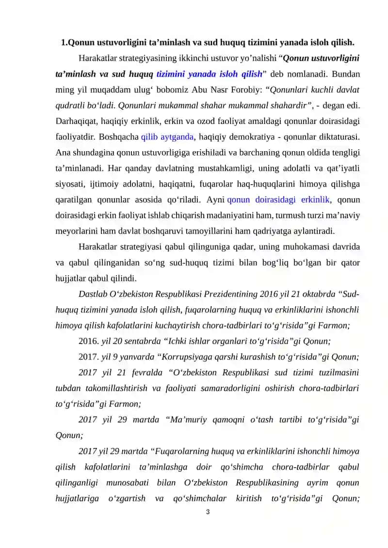 SUD-HUQUQ TIZIMINI YANADA ISLOH QILISH VA QONUN USTUVORLIGINI TA'MINLASH IQTISODIY TARAQQIYOTNING OMILI SIFATIDA 2