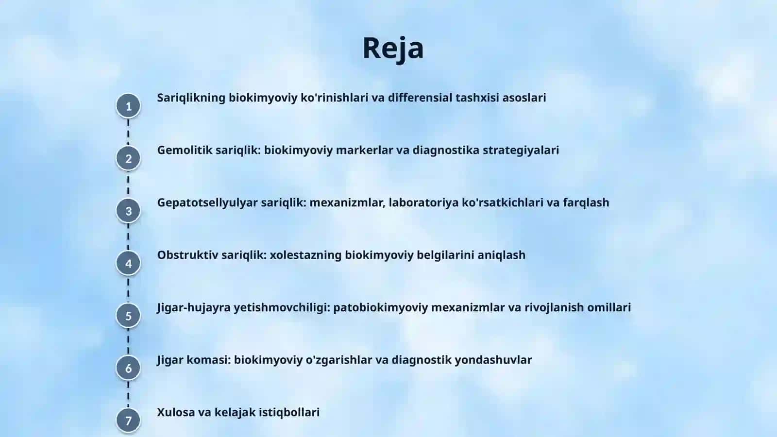 1.Sariqliklarning biokimyoviy jihatdan differensial tashxisi 2