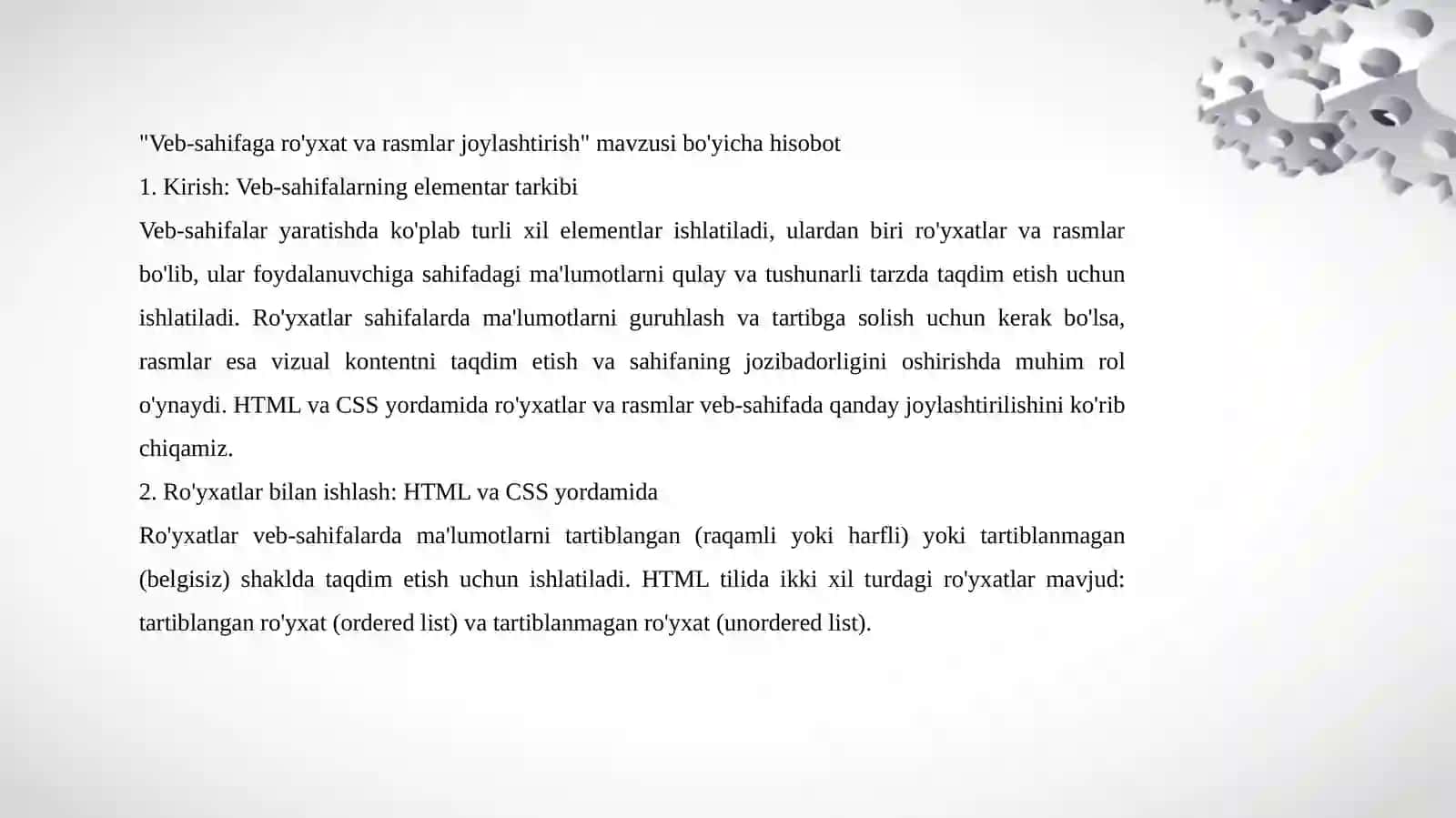 "Veb-sahifaga ro'yxat va rasmlar joylashtirish" 2