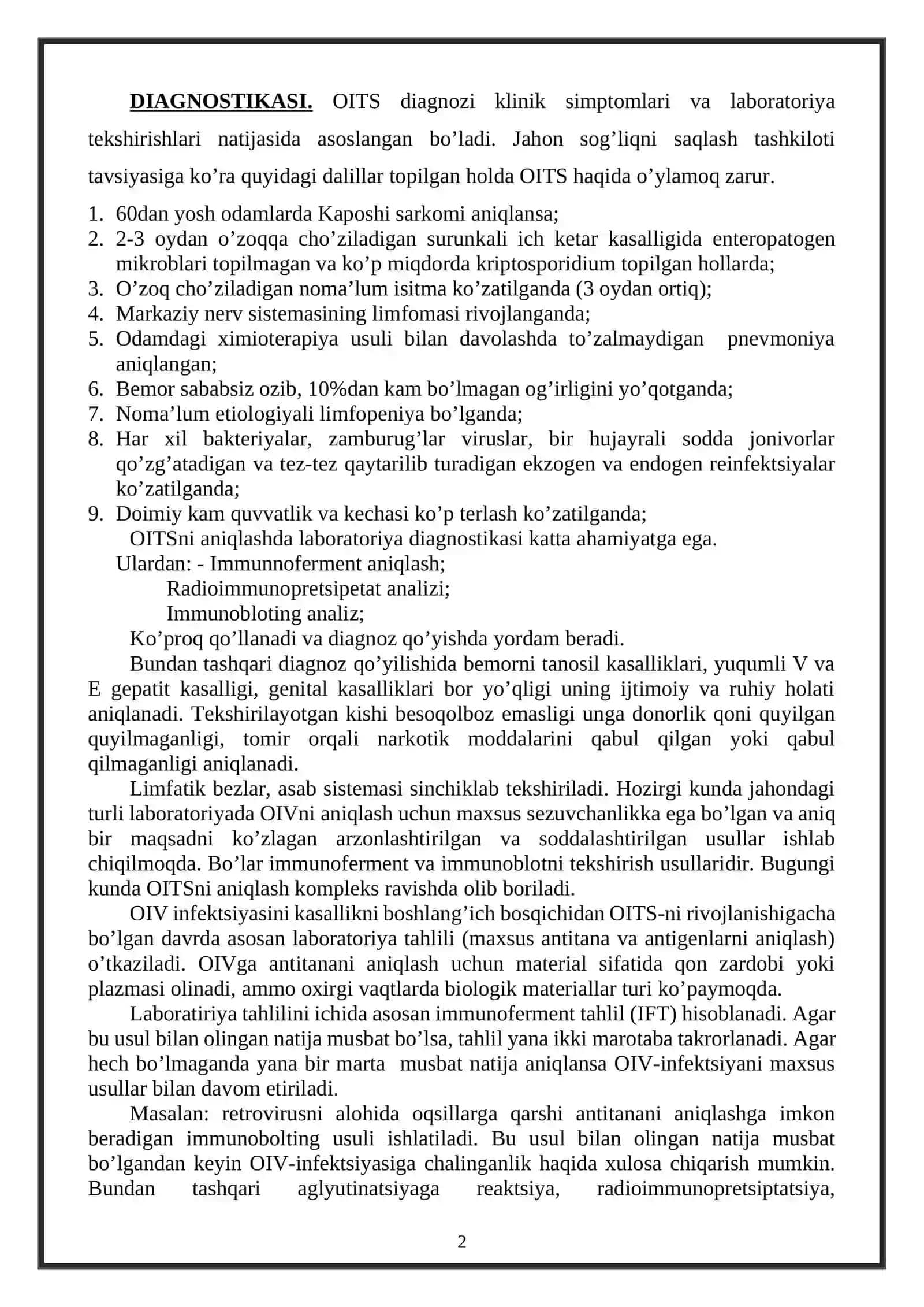 OITS uni aniqlash usullari, tashxisi, davosi profilaktikasi 2